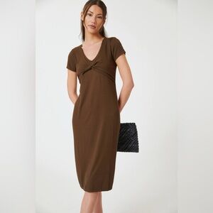 Anthropologie T. La Brown Ribbed Twist-Front Midi Dress Women’s Size Large